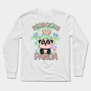 Panda For Kids Ferocious Sweet Panda Japanese Style Bamboos Long Sleeve T-Shirt